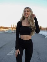 OQQ Women's 2 Piece Crop Top Ribbed Seamless Workout Exercise Long Sleeve Crop Tops - Image 3